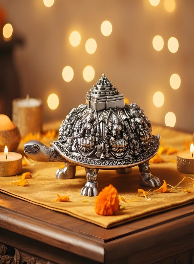 Dev Aastha 999 Pure Silver Plated Ashta Lakshmi Tortoise Idol | Vastu Home Decor for Pooja Room & Mandir | 4.75 Inch Turtle Showpiece for Prosperity & Good Luck - Image 4